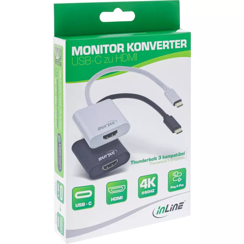 InLine Convertidor de pantalla USB, conector macho USB-C a conector hembra HDMI (DP Alt Mode), 4K/60Hz