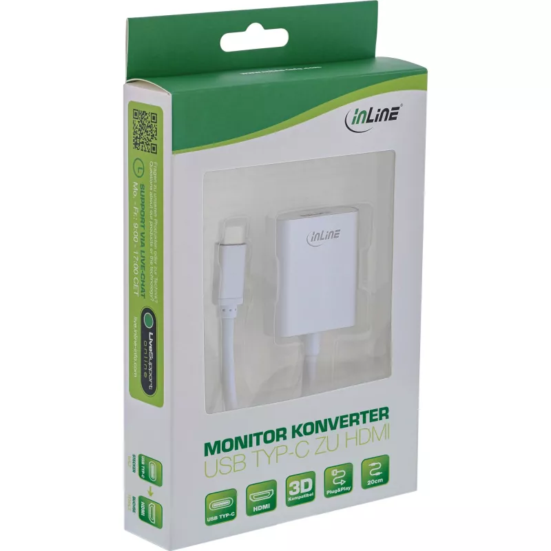 InLine Convertidor de pantalla USB, conector macho USB-C a conector hembra HDMI (DP Alt Mode) 4K/60Hz