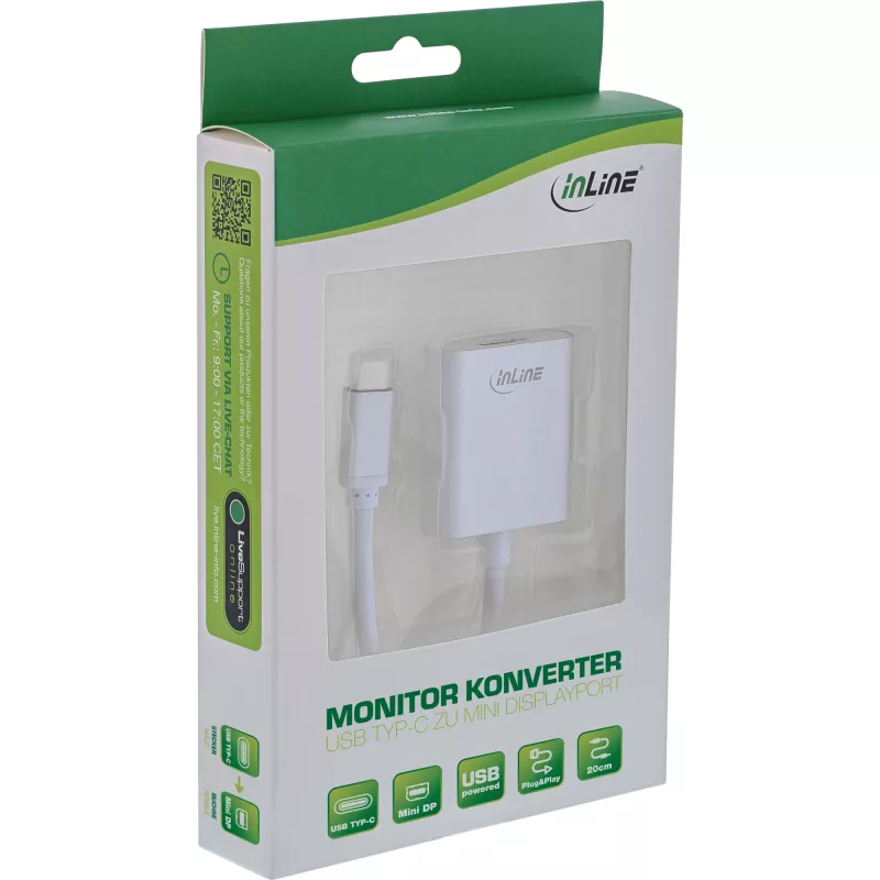 Adaptador de pantalla USB InLine 64105S conector macho USB-C a Mini DisplayPort 4K 60Hz Plata