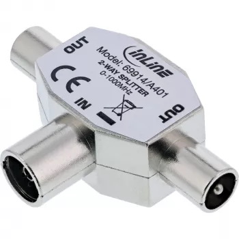 InLine Distribuidor en T de antena para TV 1x conector hembra coaxial a 2x conector macho coaxial 69914