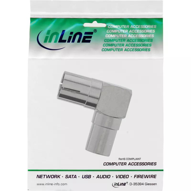 InLine Adaptador coaxial de antena IEC macho a hembra en ángulo metal 69915M
