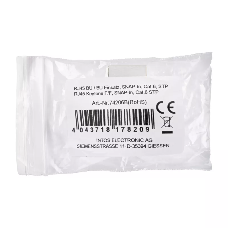 InLine Módulo RJ45 hembra a hembra SNAP-In Cat.6 STP, negro/plata