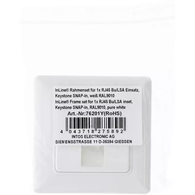 InLine Set de marco para 1x RJ45 hembra/LSA, Keystone SNAP-In, blanco RAL9010