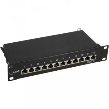 InLine Patch Panel Cat.6 10 pulgadas 12 puertos 1U negro RAL9005