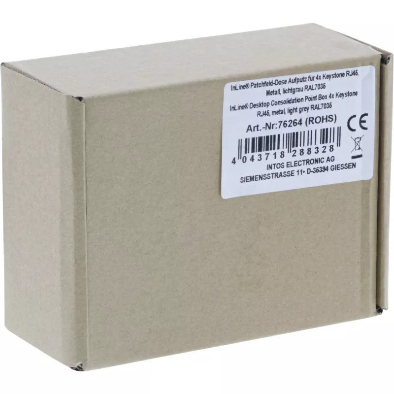 InLine Caja de consolidación de sobremesa 4x keystone RJ45, metal, RAL7035