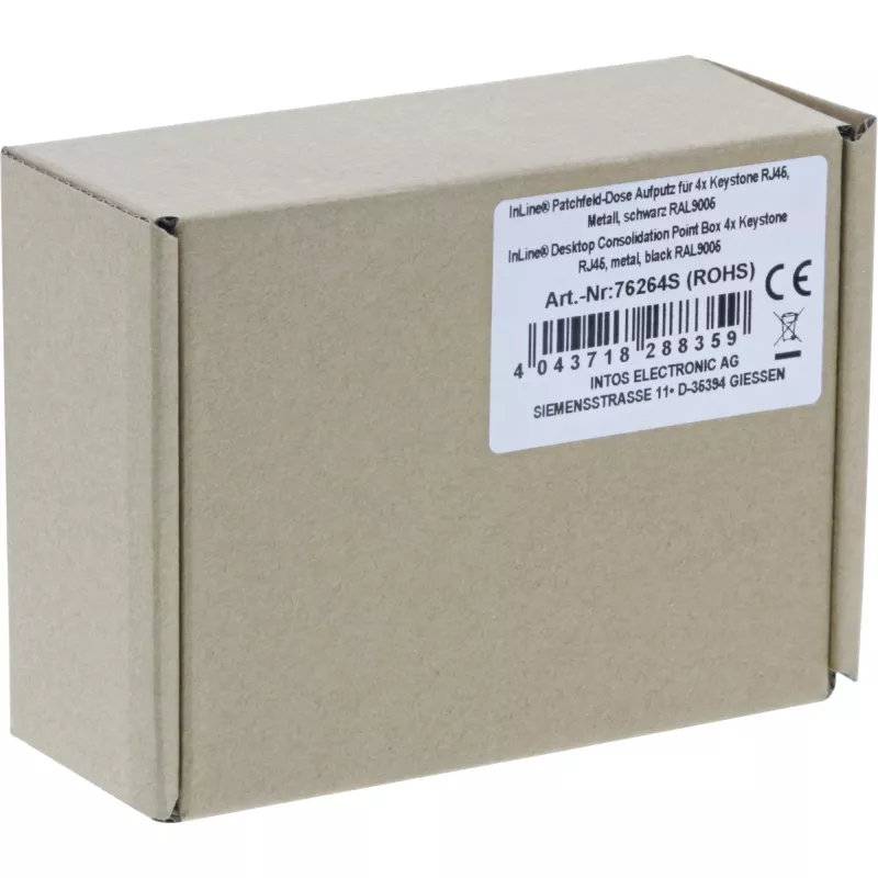 InLine Caja de consolidación de sobremesa 4x keystone RJ45, metal, negro RAL9005