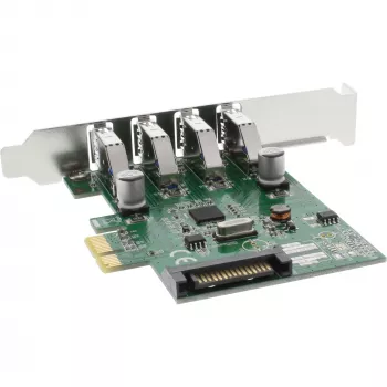 InLine Controlador host USB 3.0 4 puertos PCIe incl. chapa LP y alimentación auxiliar 4 pines