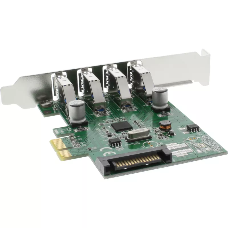 InLine Controlador host USB 3.0 4 puertos PCIe incl. chapa LP y alimentación auxiliar 4 pines