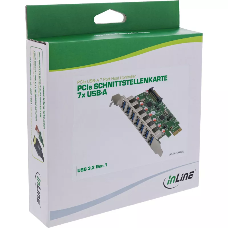 InLine Controlador host USB-A 3.2 Gen.1 7 puertos PCIe, alimentación SATA