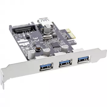 InLine Controladora host USB 3.0 de 3+1 puertos, PCIe, con alimentación SATA y soporte LP