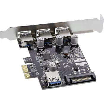 InLine Controladora host USB 3.0 de 3+1 puertos, PCIe, con alimentación SATA y soporte LP