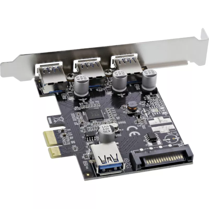 InLine Controladora host USB 3.0 de 3+1 puertos, PCIe, con alimentación SATA y soporte LP