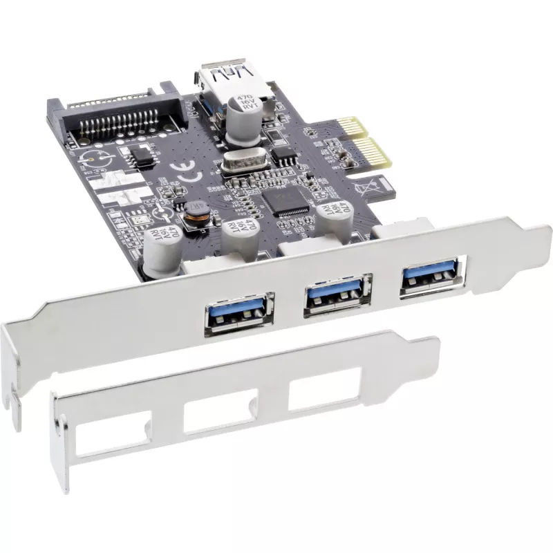 InLine Controladora host USB 3.0 de 3+1 puertos, PCIe, con alimentación SATA y soporte LP