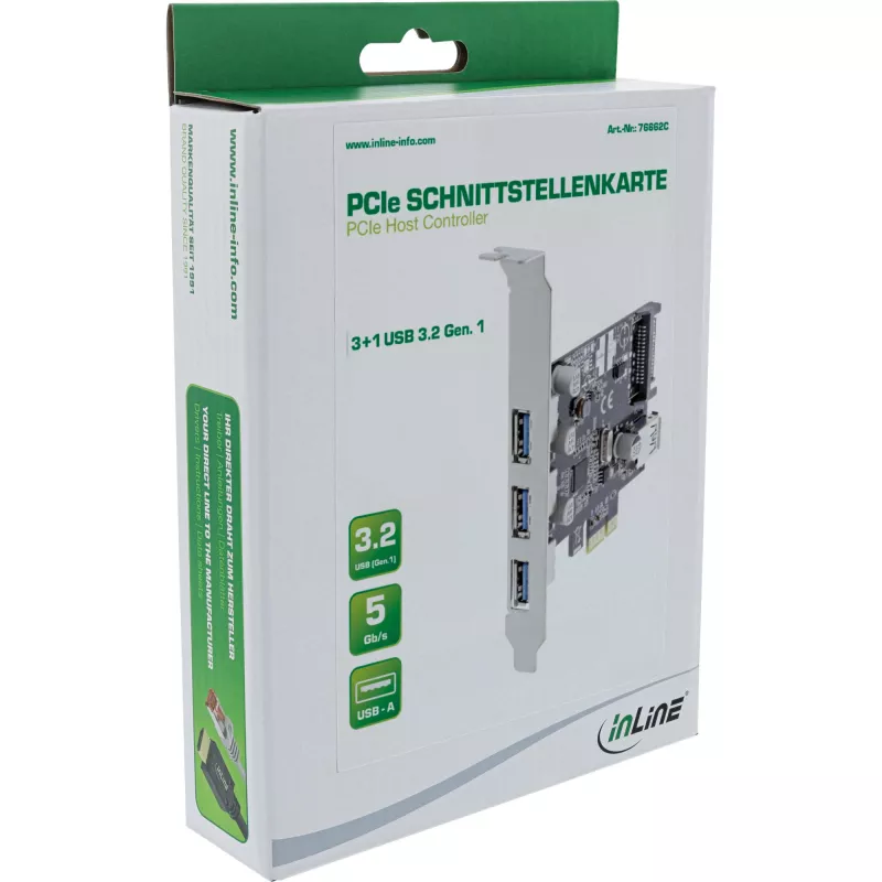 InLine Controladora host USB 3.0 de 3+1 puertos, PCIe, con alimentación SATA y soporte LP