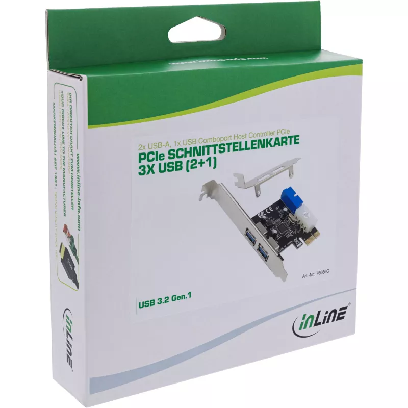 InLine 2+2 puertos controlador host USB 3.2 Gen.1, PCIe, con alimentación SATA + chapa LP