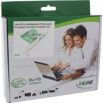 InLine tarjeta controladora host USB 3.0 de 2 puertos con conector de alimentación auxiliar SATA PCIe