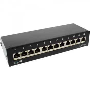 InLine panel de parcheo Cat.6A montaje de mesa/pared 12 puertos negro RAL9005
