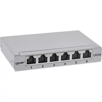 InLine patch panel Cat.6A 0,5HE 6 puertos, sobremesa/pared/raíl, gris con protección antipolvo