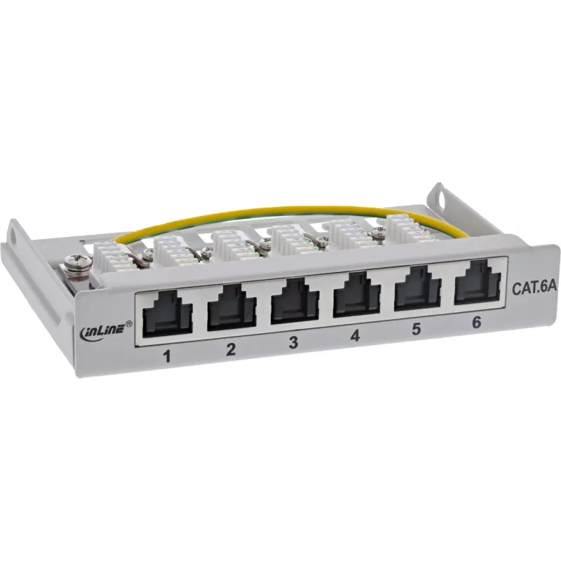 InLine patch panel Cat.6A 0,5HE 6 puertos, sobremesa/pared/raíl, gris con protección antipolvo