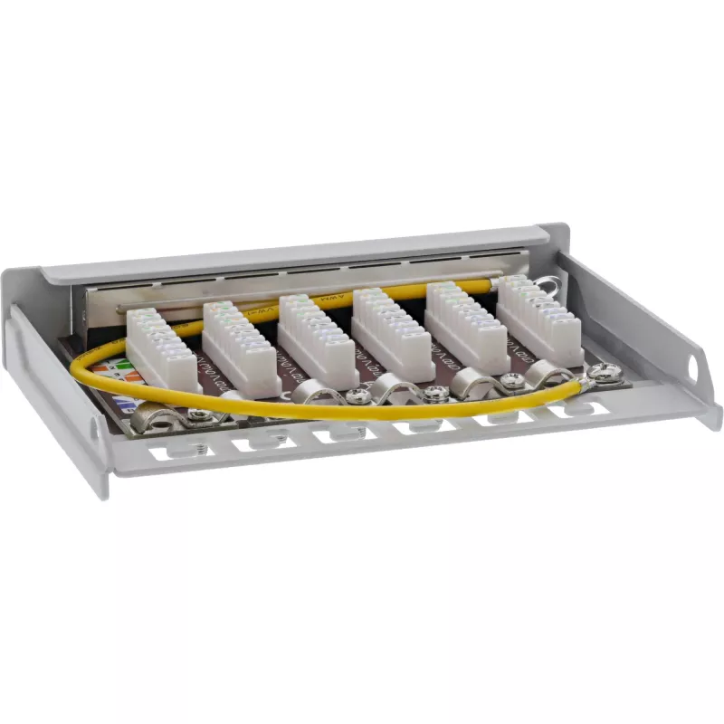 InLine patch panel Cat.6A 0,5HE 6 puertos, sobremesa/pared/raíl, gris con protección antipolvo