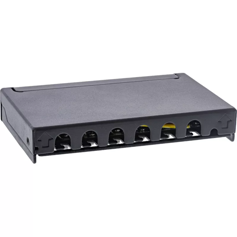 InLine panel de parcheo Cat.6A 0,5U 6 puertos, mesa/pared/raíl, negro con protección antipolvo