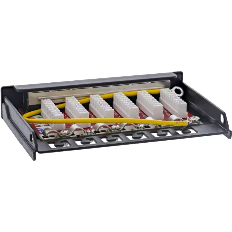 InLine panel de parcheo Cat.6A 0,5U 6 puertos, mesa/pared/raíl, negro con protección antipolvo