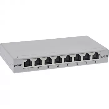 InLine patch panel Cat.6A 0,5HE 8 puertos, sobremesa/pared/raíl, gris, protección antipolvo