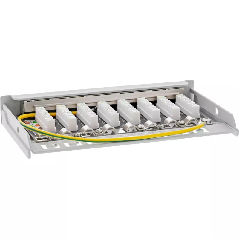 InLine patch panel Cat.6A 0,5HE 8 puertos, sobremesa/pared/raíl, gris, protección antipolvo