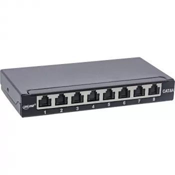 InLine panel de parcheo Cat.6A 0,5U 8 puertos, mesa/pared/raíl, negro, protección antipolvo