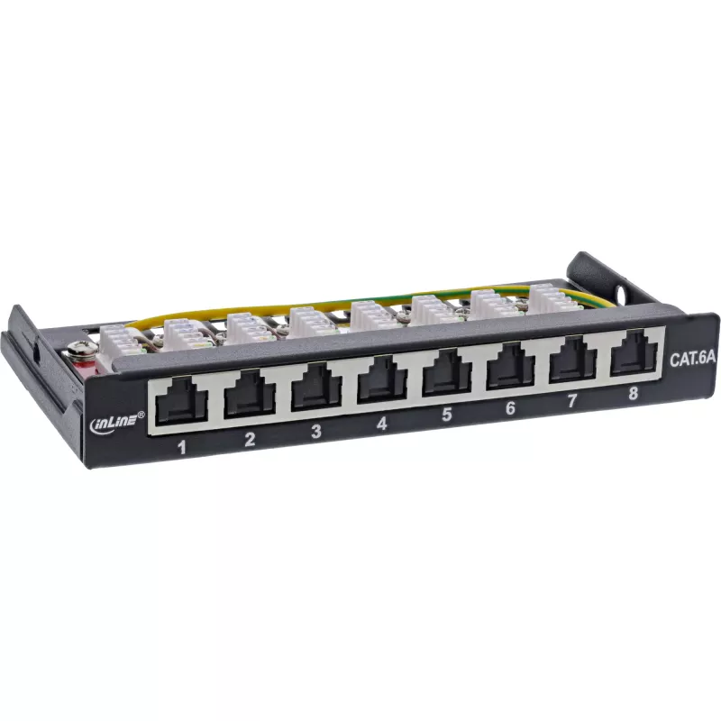 InLine panel de parcheo Cat.6A 0,5U 8 puertos, mesa/pared/raíl, negro, protección antipolvo