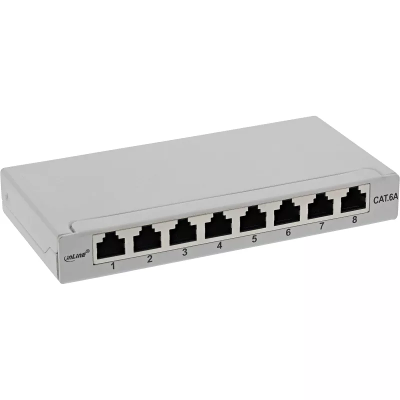 InLine patch panel Cat.6A 0,5HE 8 puertos, montaje sobremesa/pared gris claro RAL7035