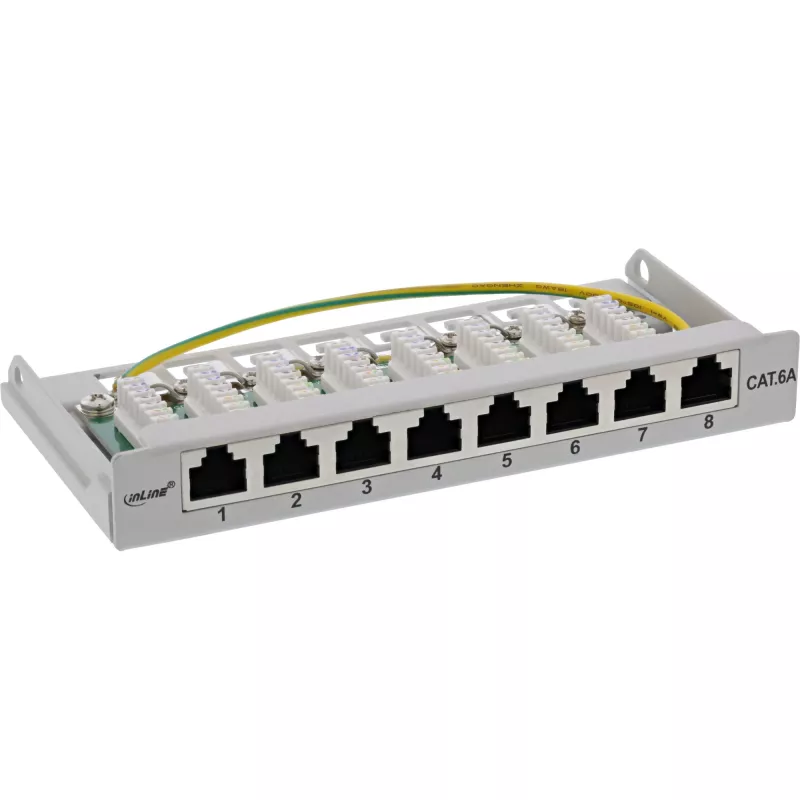 InLine patch panel Cat.6A 0,5HE 8 puertos, montaje sobremesa/pared gris claro RAL7035