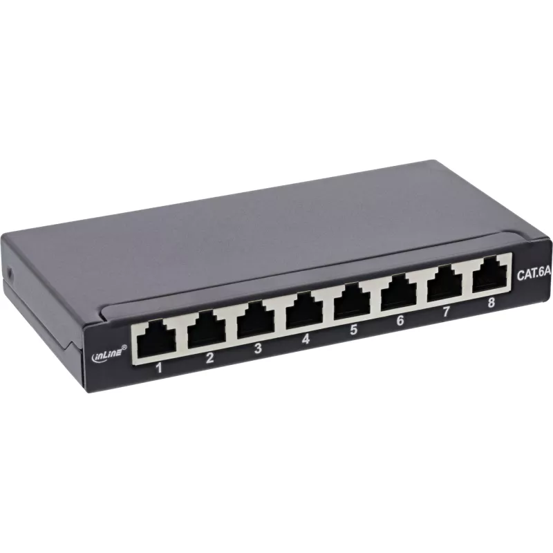 InLine patch panel Cat.6A 0,5HE 8 puertos, montaje sobremesa/pared negro RAL9005