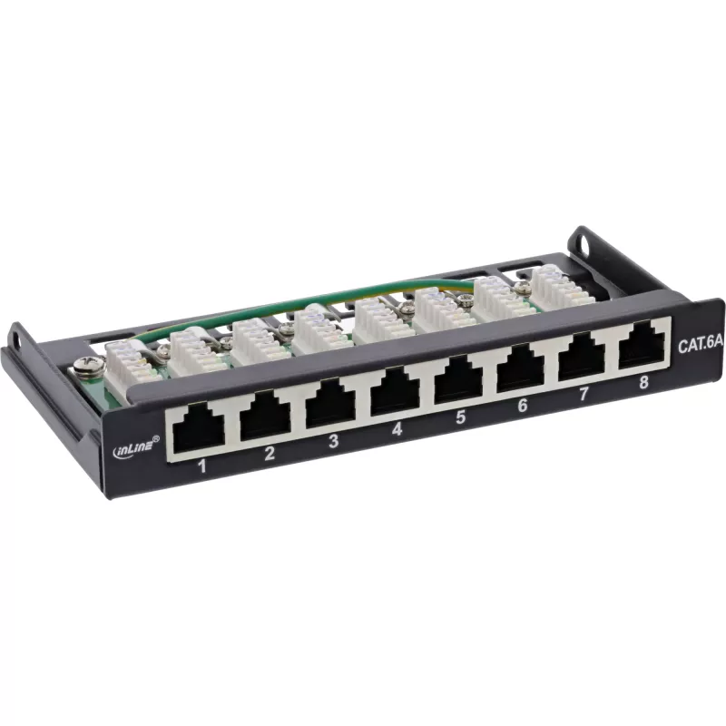 InLine patch panel Cat.6A 0,5HE 8 puertos, montaje sobremesa/pared negro RAL9005