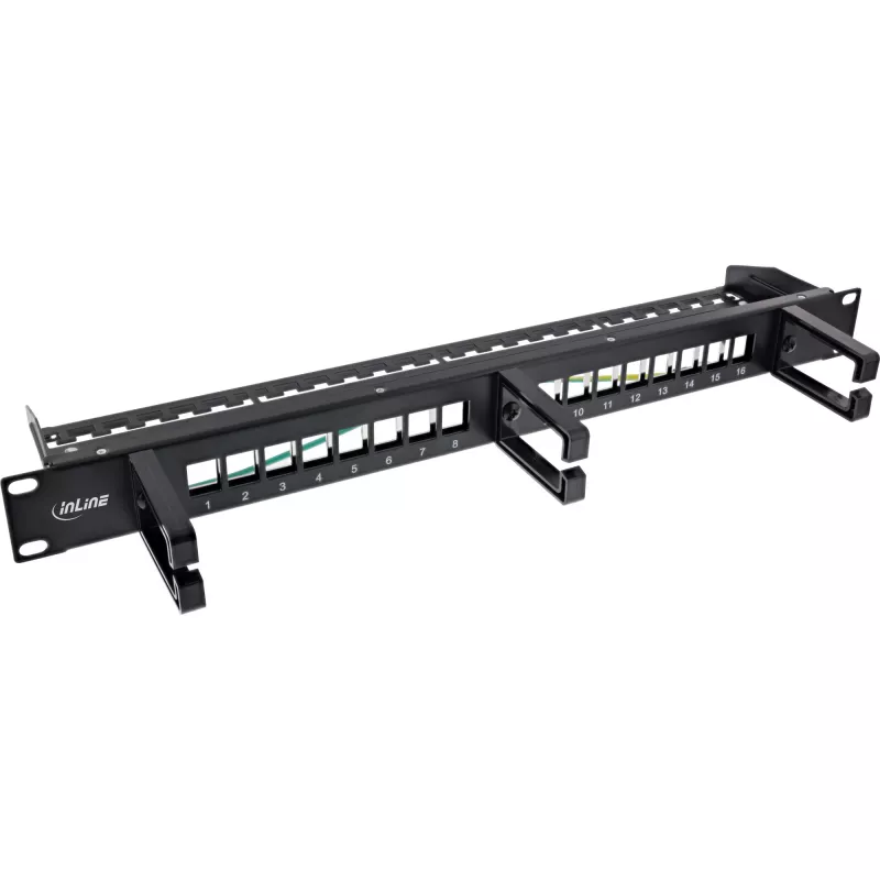 InLine patch panel 16 puertos, panel vacío Keystone con 3 soportes, 19