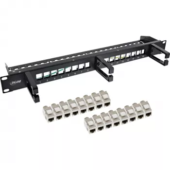 InLine panel de parcheo Cat.6A de 16 posiciones 19 pulgadas 1U negro