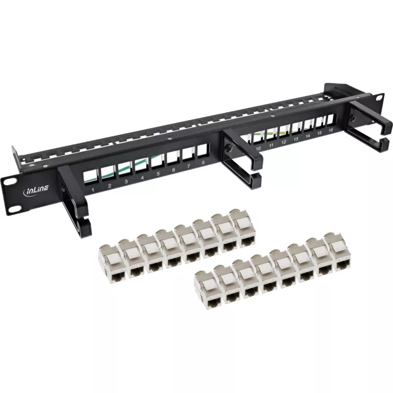 InLine panel de parcheo Cat.6A de 16 posiciones 19 pulgadas 1U negro