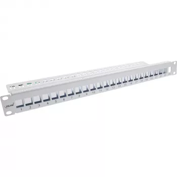 InLine panel de parcheo vacío 19 pulgadas 24 puertos 1U gris claro montaje en rack