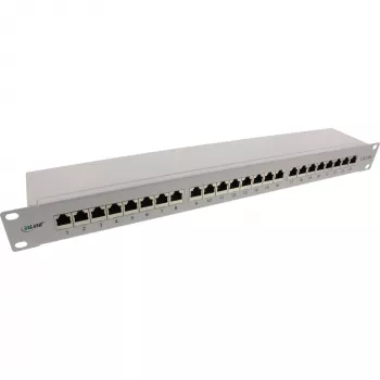 InLine panel de parcheo 19 pulgadas Cat.6A 24 puertos 1U gris claro RAL7035