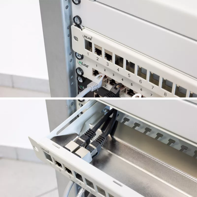 InLine panel de parcheo vacío con extracción 19 pulgadas 24 puertos 1U gris claro