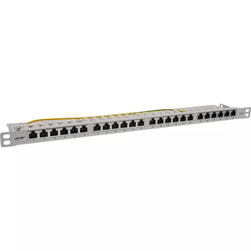 InLine panel de parcheo 19 pulgadas Cat.6A 0,5U 24 puertos, con protección antipolvo, gris