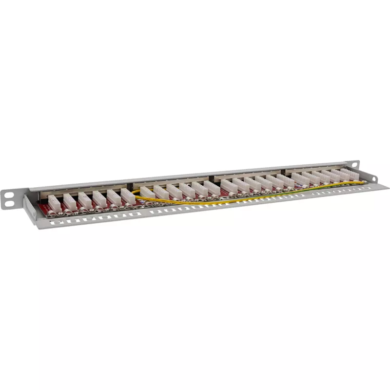 InLine panel de parcheo 19 pulgadas Cat.6A 0,5U 24 puertos, con protección antipolvo, gris
