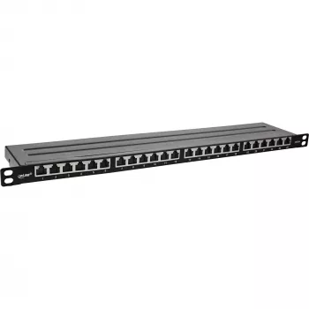 InLine panel de parcheo 19 pulgadas Cat.6A 0,5U 24 puertos, con protección antipolvo, negro
