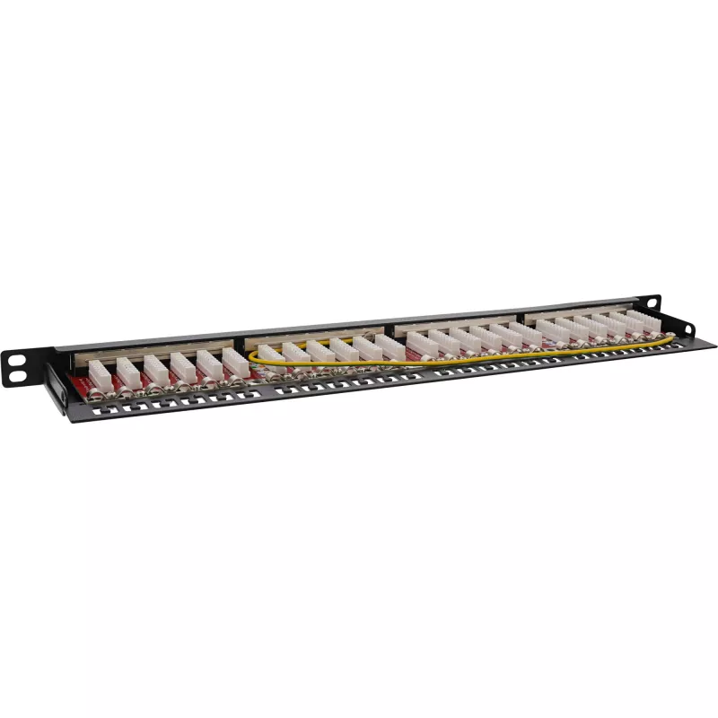 InLine panel de parcheo 19 pulgadas Cat.6A 0,5U 24 puertos, con protección antipolvo, negro