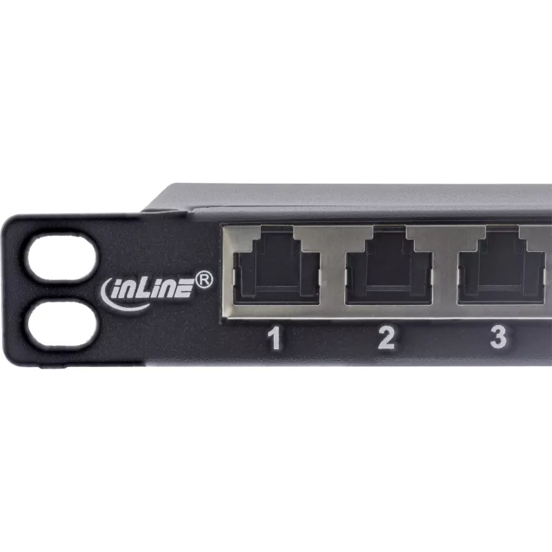 InLine panel de parcheo 19 pulgadas Cat.6A 0,5U 24 puertos, con protección antipolvo, negro