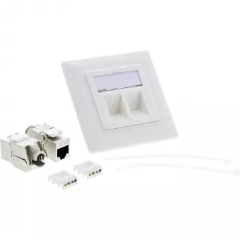 InLine toma empotrable Cat.6A 2x RJ45 blanca RAL9010