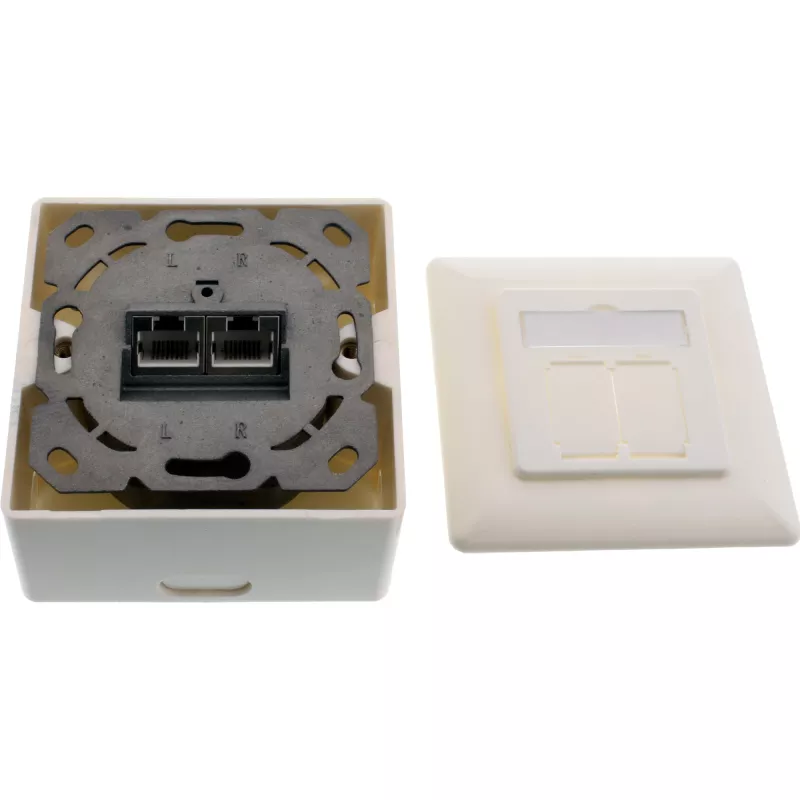 InLine toma empotrable Cat.6A de superficie 2x conector hembra RJ45 RAL9010 blanca
