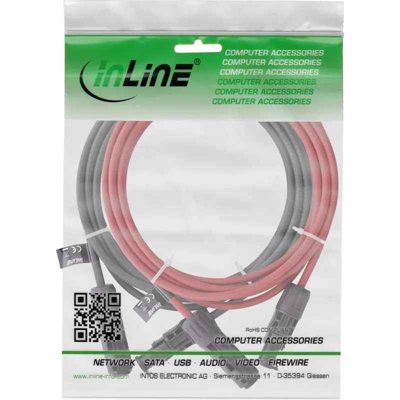 InLine Juego de extensión de cable solar 95405 con conectores solares, 4 mm², negro/rojo, 5 m