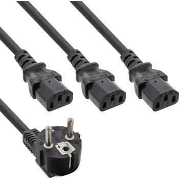 InLine B-16657G Cable de alimentación en Y, 1x enchufe a 3x IEC C13, 1 m, pack a granel de 20 piezas