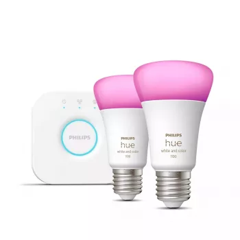 Kit de inicio Smart LED Philips Hue White and Colour Ambience — 2× bombillas E27 11W, Bluetooth/Zigbee